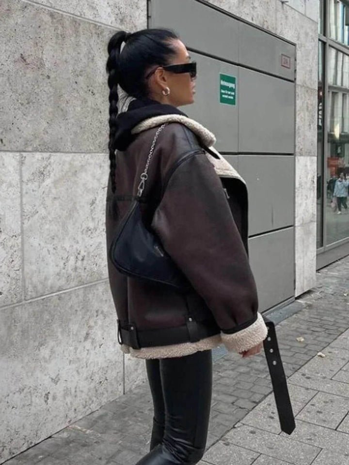Casual Long Sleeve Biker Fur Jacket