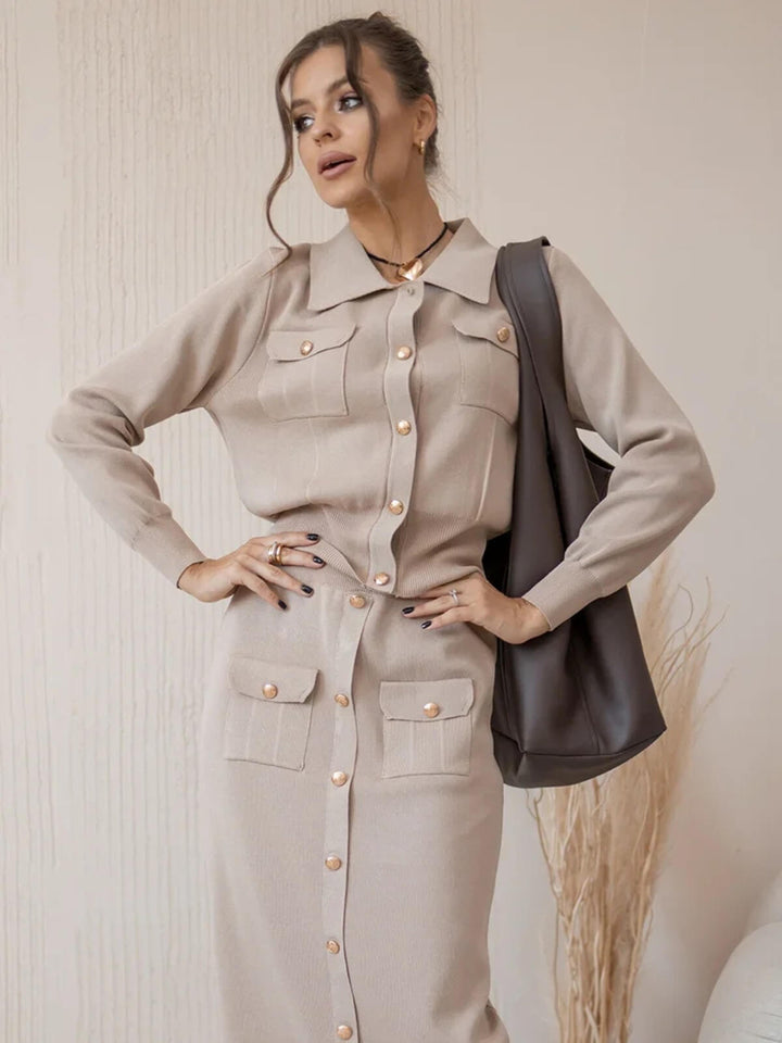 Elegant Two-Piece Matching Knit Blazer Skirt
