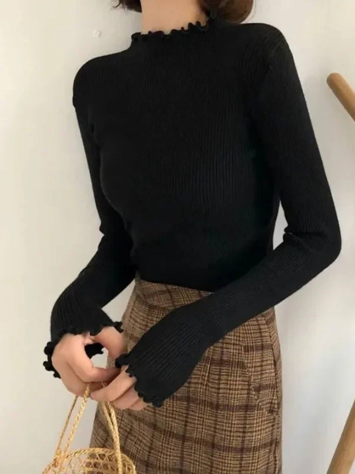 Sexy Turtleneck Ruched Slim Tops Sweater