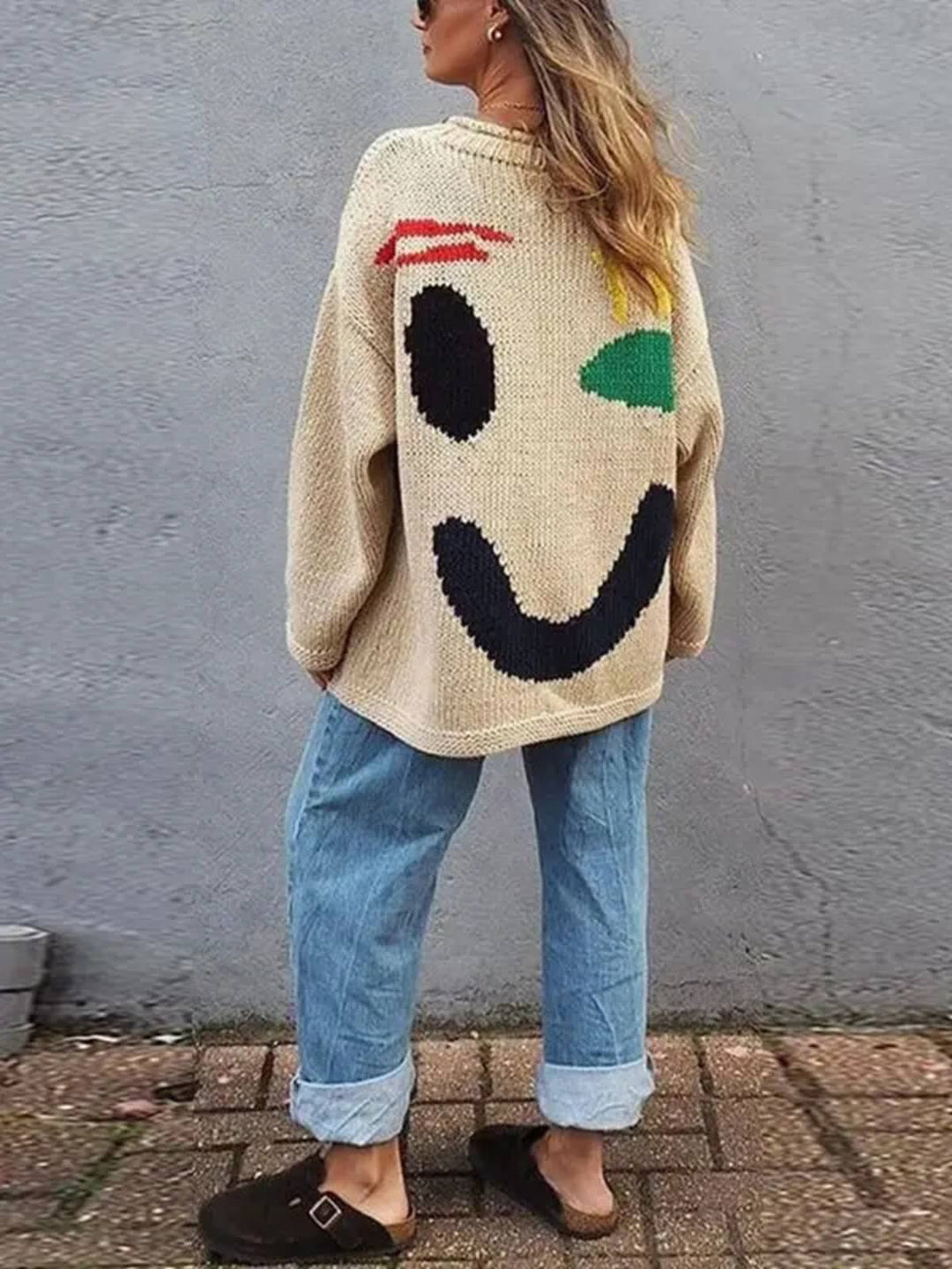 Women's Oversized O-Neck Long Sleeve Casual Knit Sweater