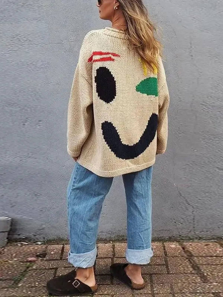 Women's Oversized O-Neck Long Sleeve Casual Knit Sweater