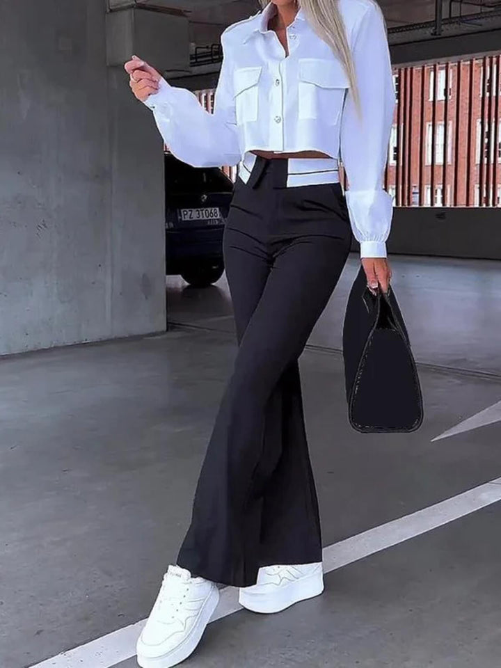 Women's Two-Piece Short Blazer Coat & Straight Pants Suit Set