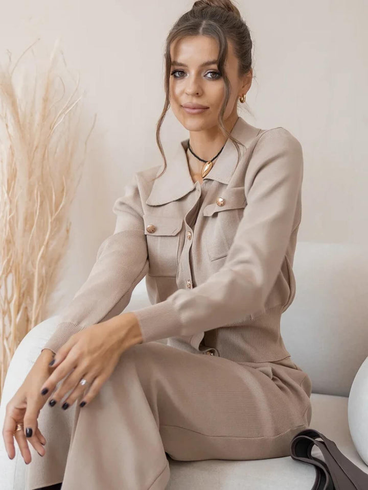 Elegant Two-Piece Matching Knit Blazer Skirt