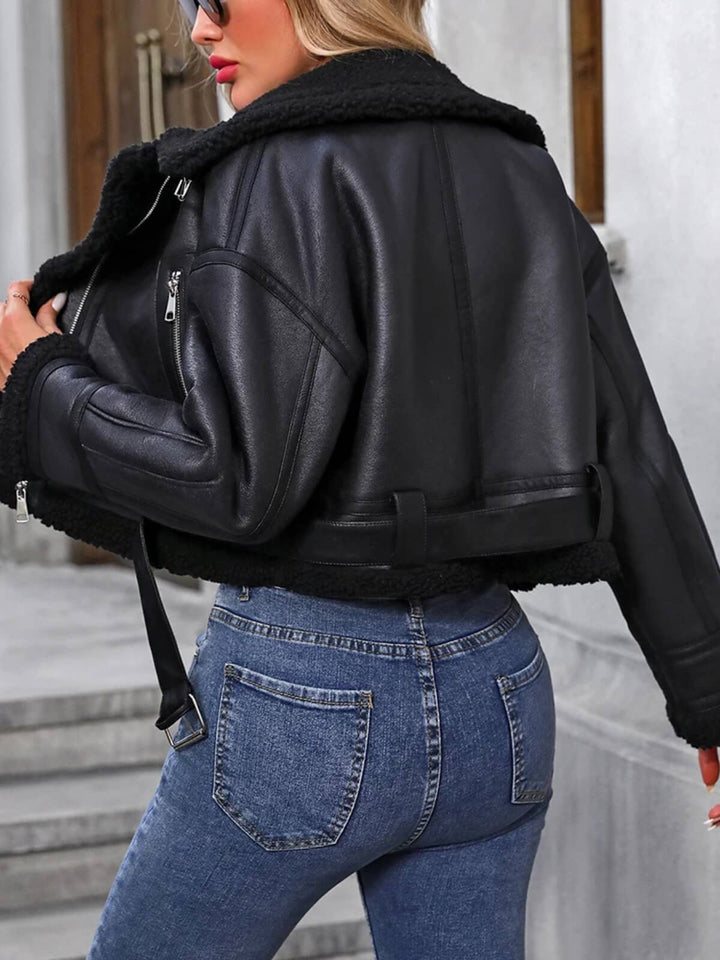 Think Fur Zipper Belt Coat