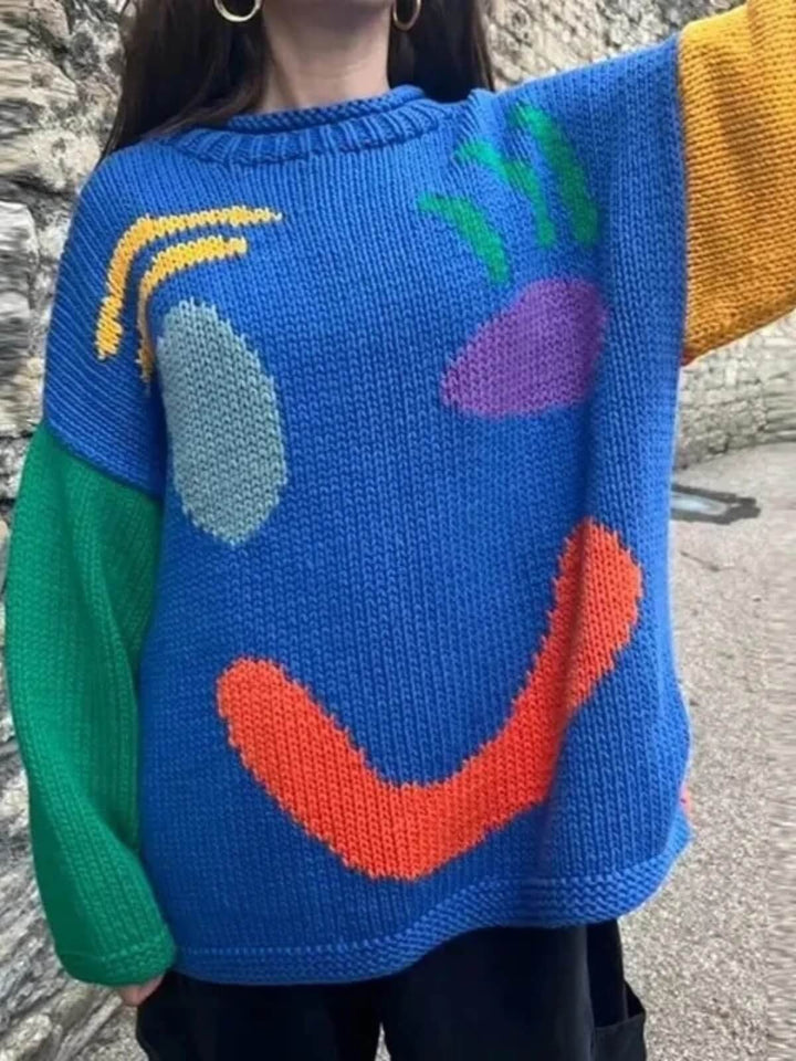 Women's Oversized O-Neck Long Sleeve Casual Knit Sweater