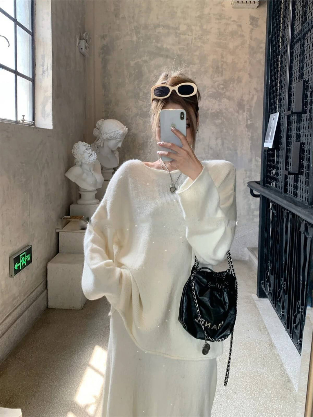 Elegant Slash Neck Sweater & Midi Dress Bling Knitted TrackSuit