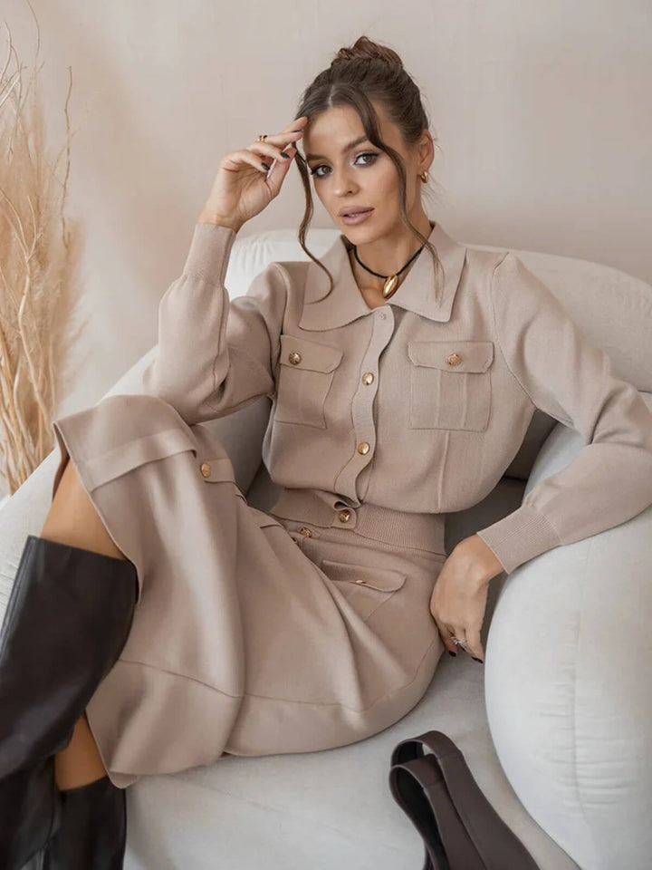 Elegant Two-Piece Matching Knit Blazer Skirt