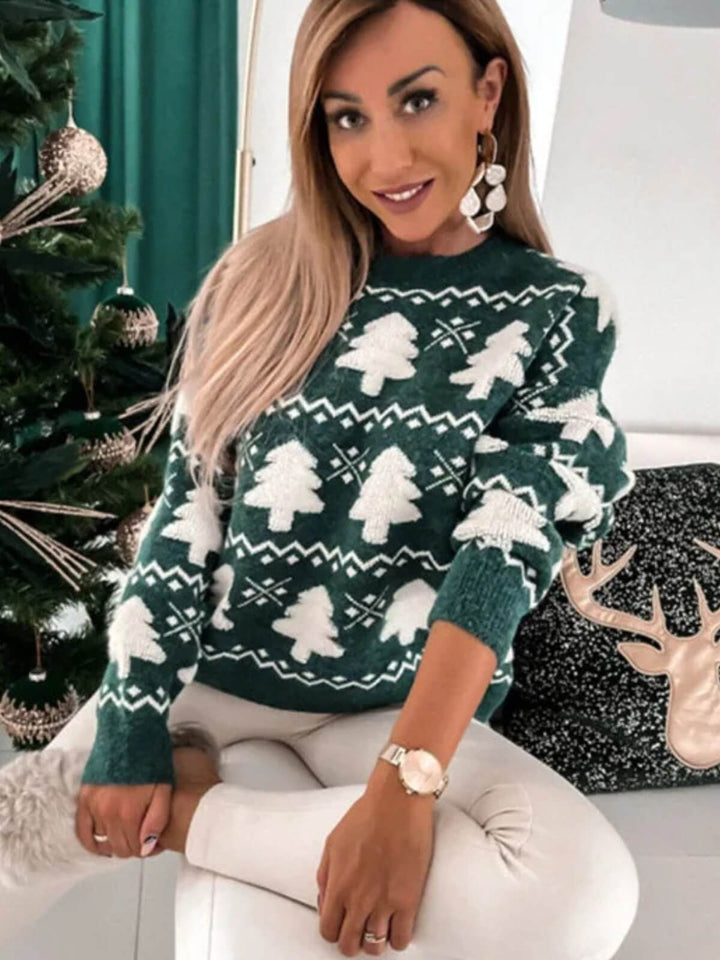 Women's Embroidered Christmas Half-Turtleneck Sweater