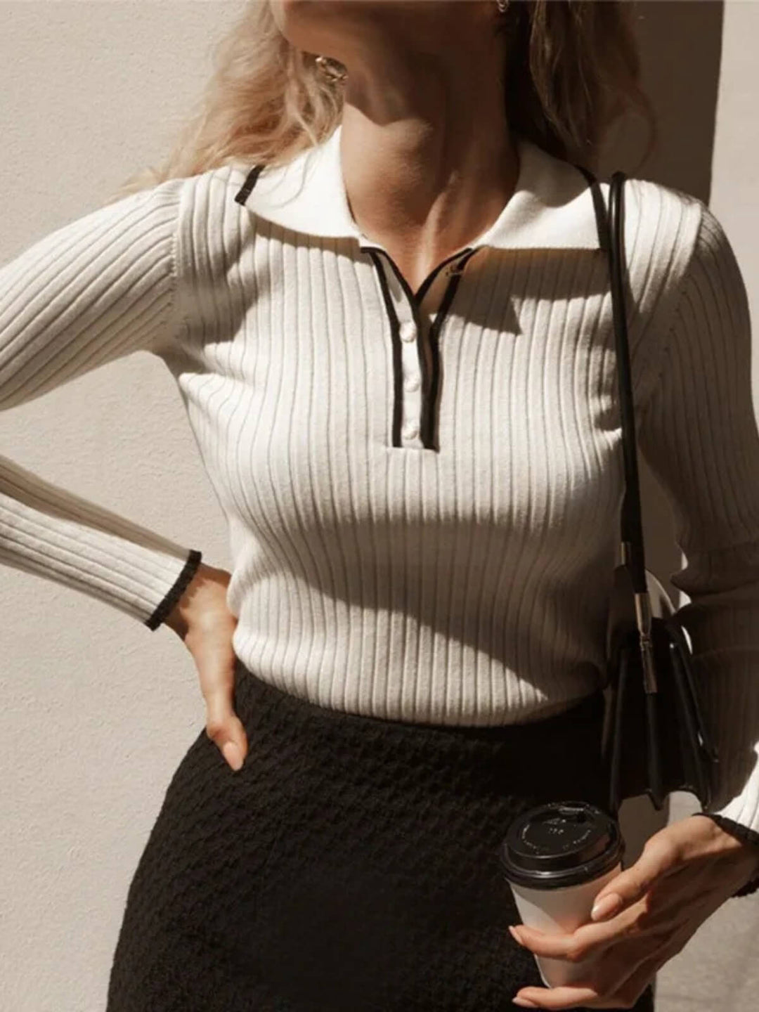 Women's Long Sleeve Top Tight Bottoming Patchwork Sweater