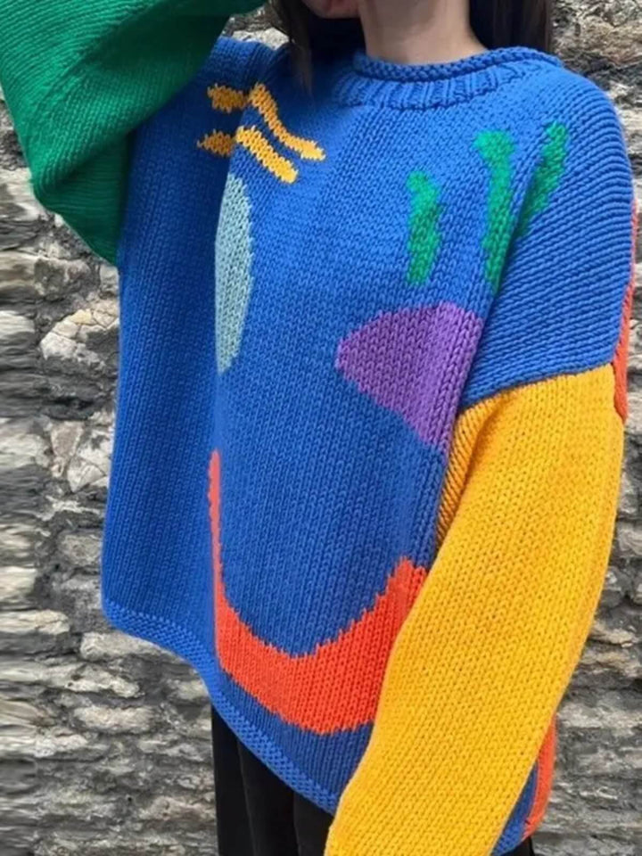 Women's Oversized O-Neck Long Sleeve Casual Knit Sweater
