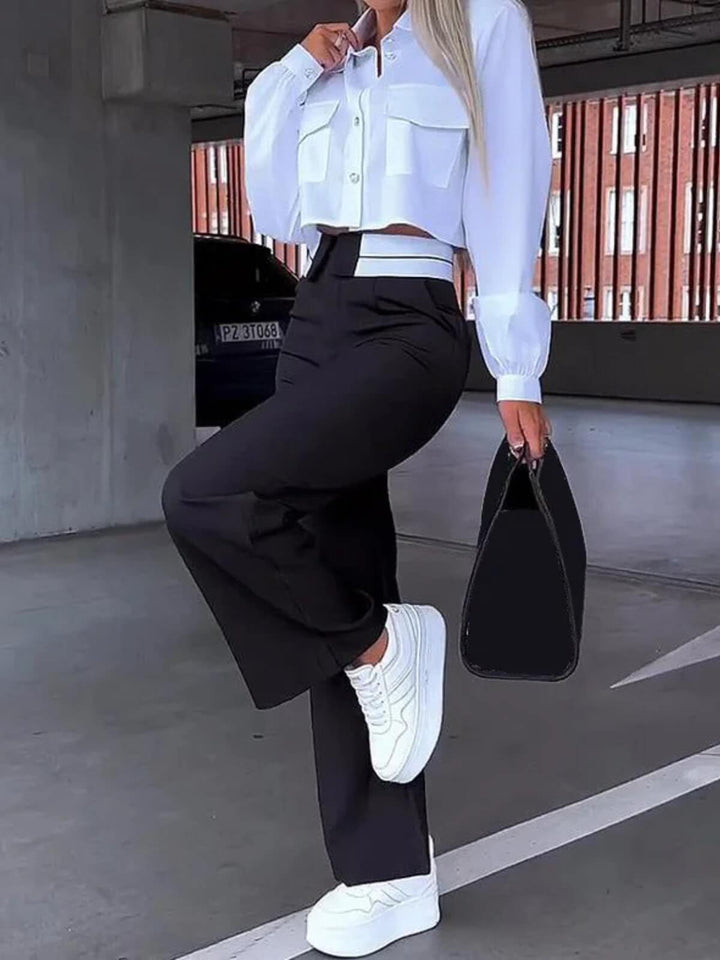 Women's Two-Piece Short Blazer Coat & Straight Pants Suit Set