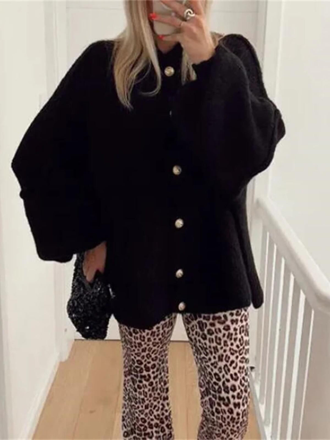 Casual O-Neck Metal Button Cardigan