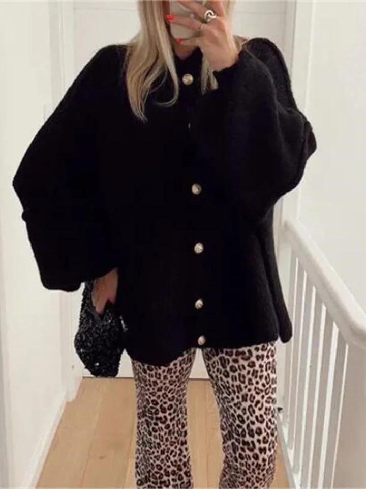 Casual O-Neck Metal Button Cardigan