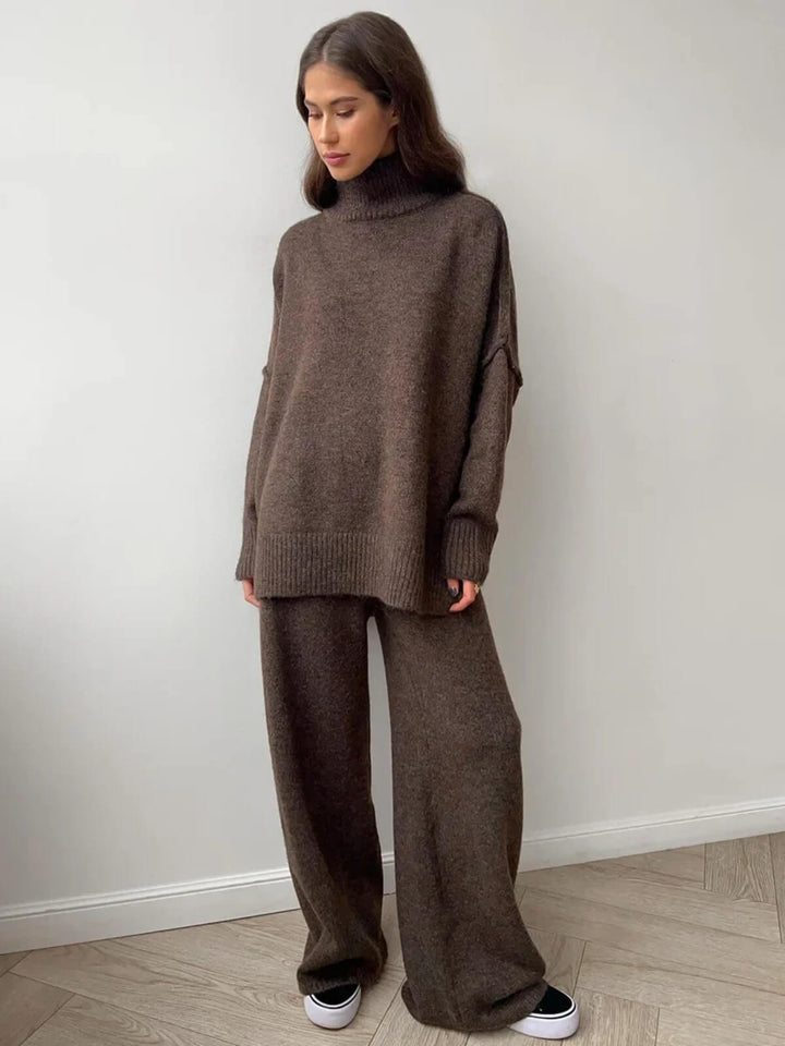 Casual Thickened Turtleneck Sweater Knitted Trousers Set
