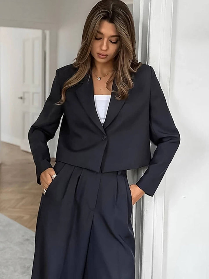 Versatile Cropped Blazer And High Waist Wide Leg Trousers Set