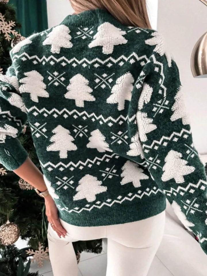 Women's Embroidered Christmas Half-Turtleneck Sweater