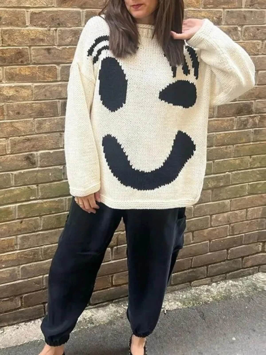 Women's Oversized O-Neck Long Sleeve Casual Knit Sweater