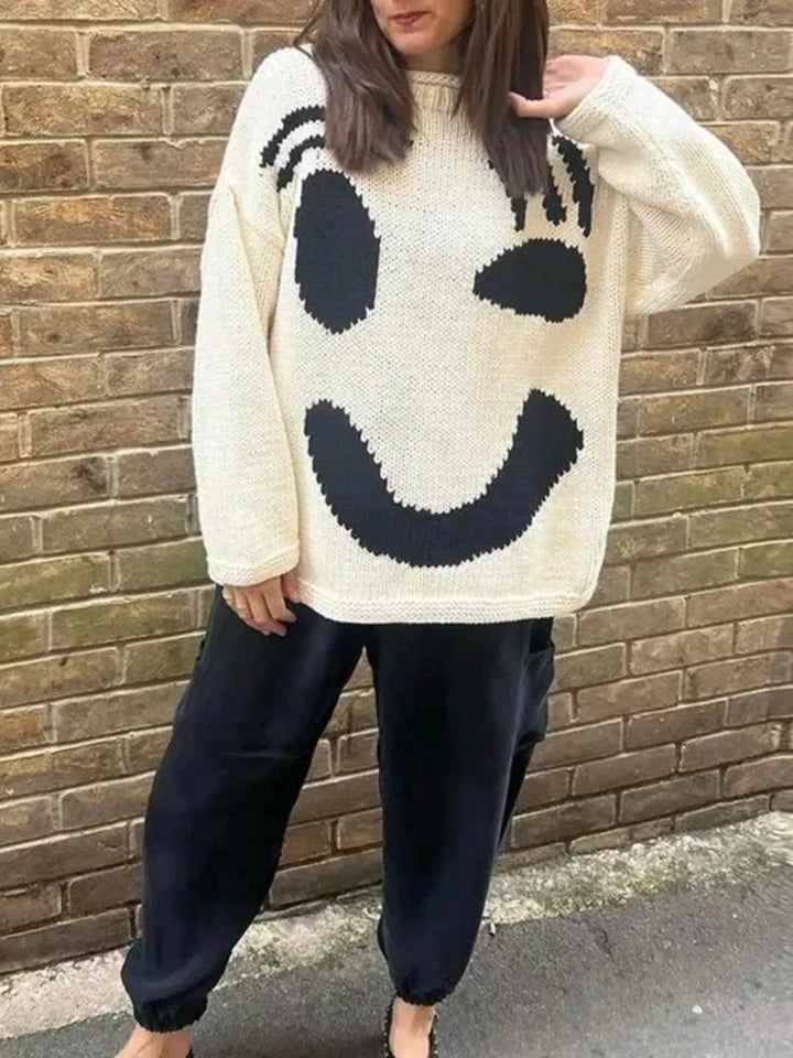 Women's Oversized O-Neck Long Sleeve Casual Knit Sweater