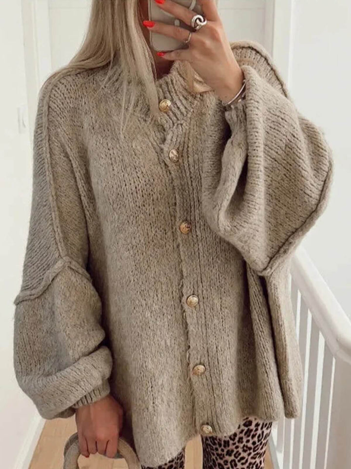 Casual O-Neck Metal Button Cardigan
