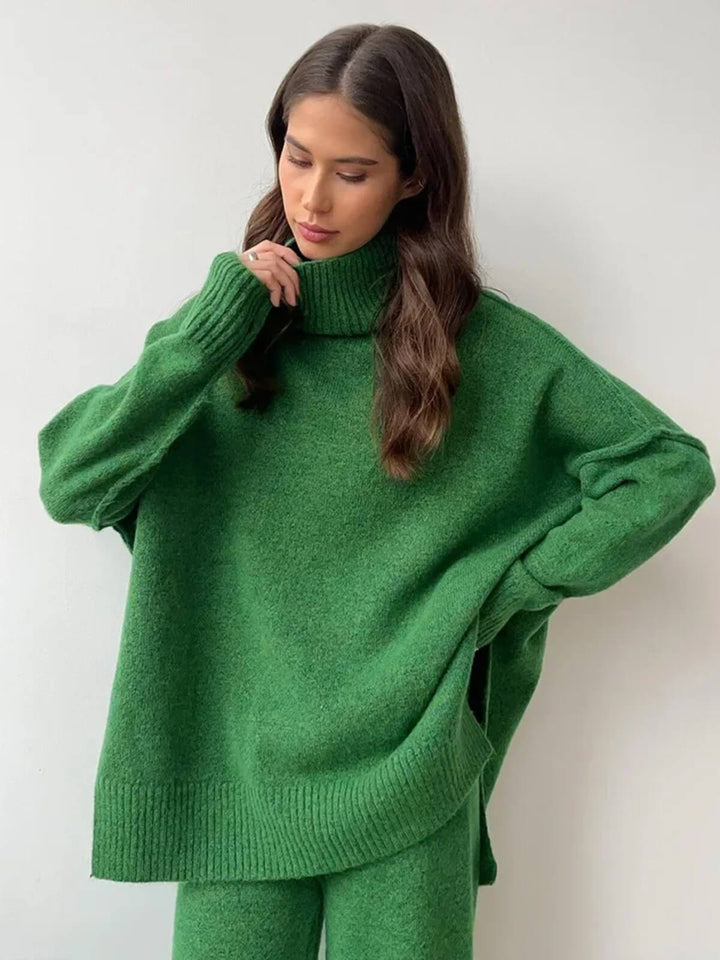 Casual Thickened Turtleneck Sweater Knitted Trousers Set