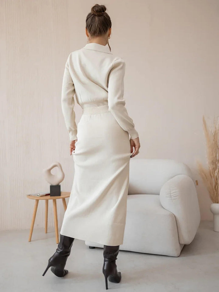 Elegant Two-Piece Matching Knit Blazer Skirt
