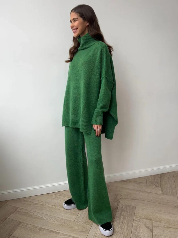 Casual Thickened Turtleneck Sweater Knitted Trousers Set