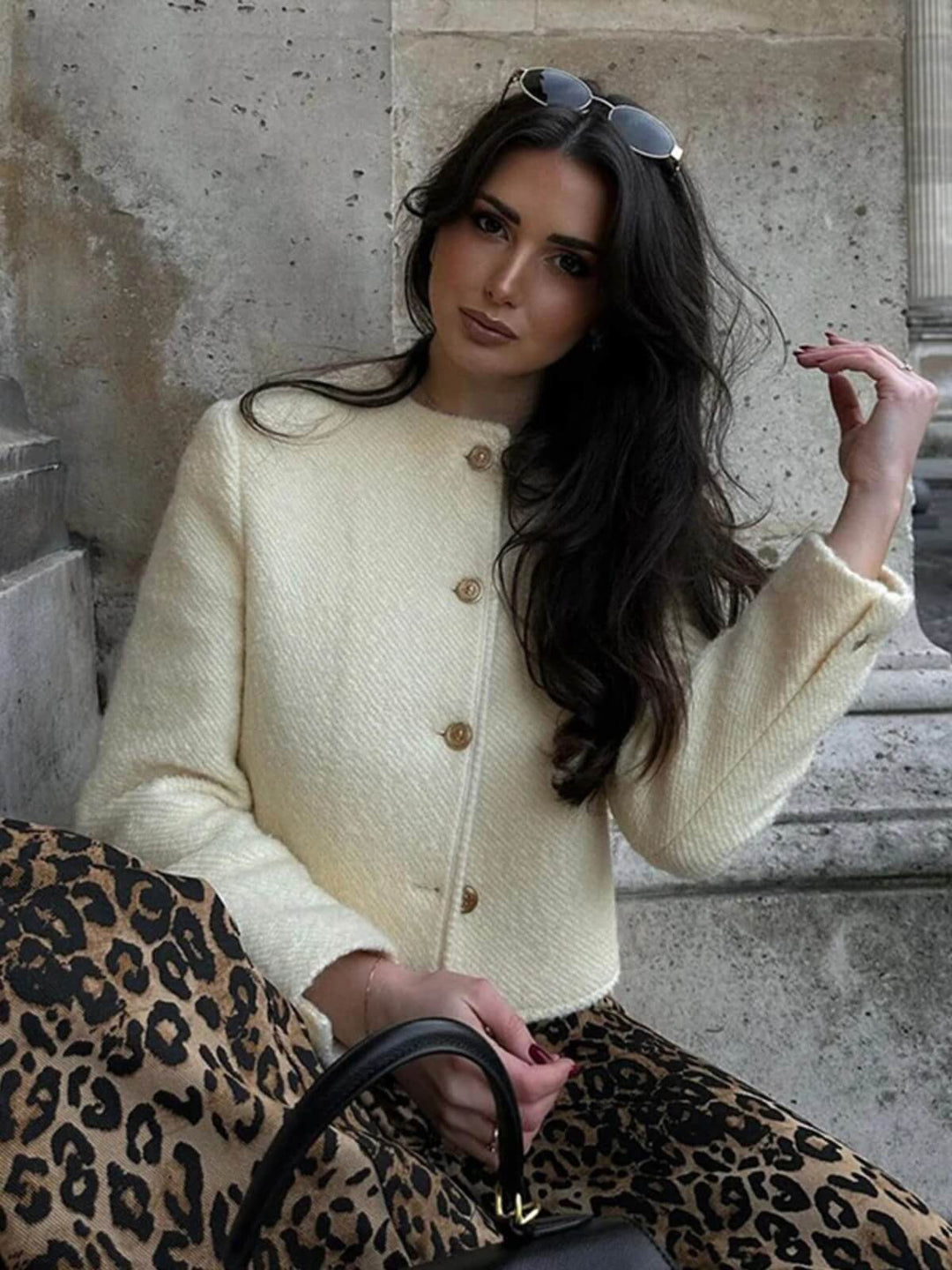 Elegant Tweed Long Sleeve Blazer