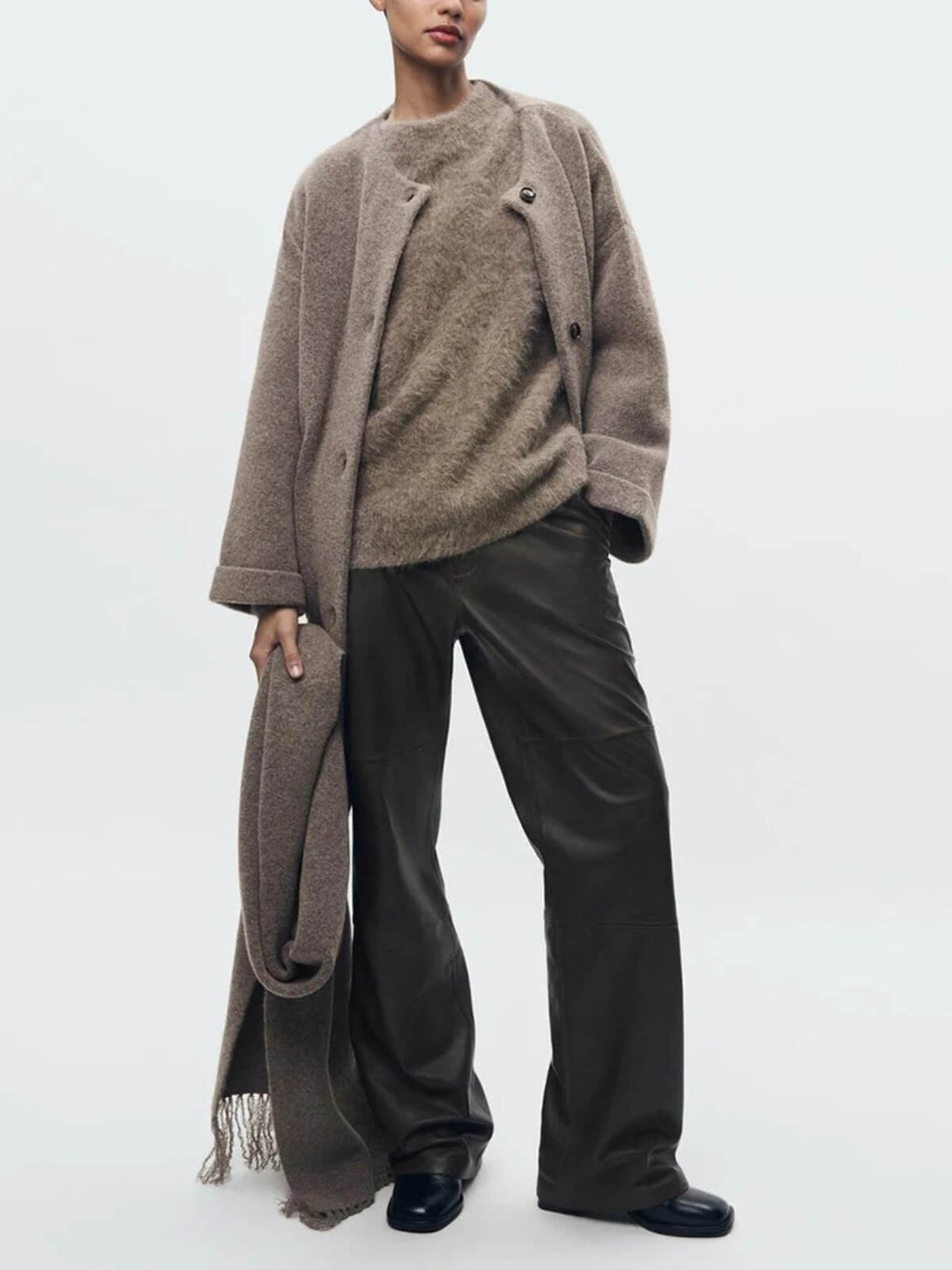 Slim Fit Long Sleeve Cardigan With Patchwork Pockets and Scarf
