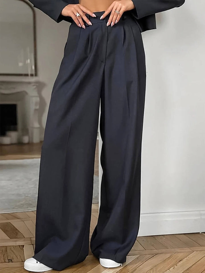 Versatile Cropped Blazer And High Waist Wide Leg Trousers Set