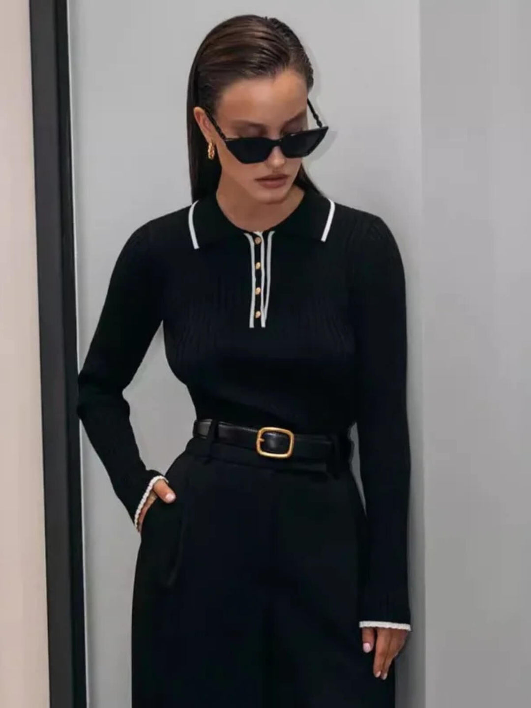 Women's Long Sleeve Top Tight Bottoming Patchwork Sweater