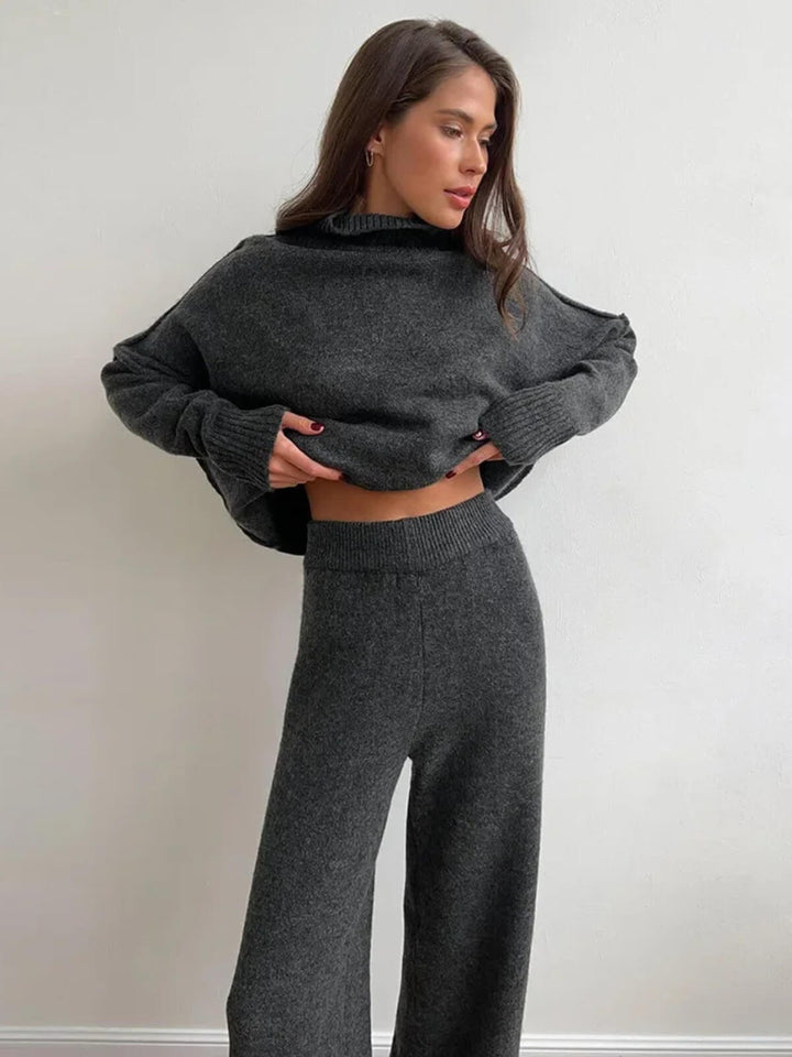 Casual Thickened Turtleneck Sweater Knitted Trousers Set