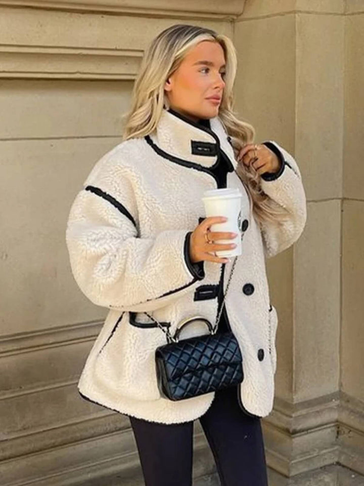 Women's Contrast Fleece Thick Warm Coat