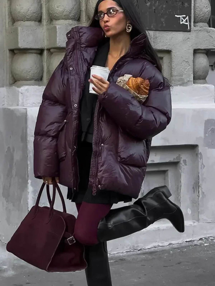 Casual Lace-Up Down Jacket With Button Pockets