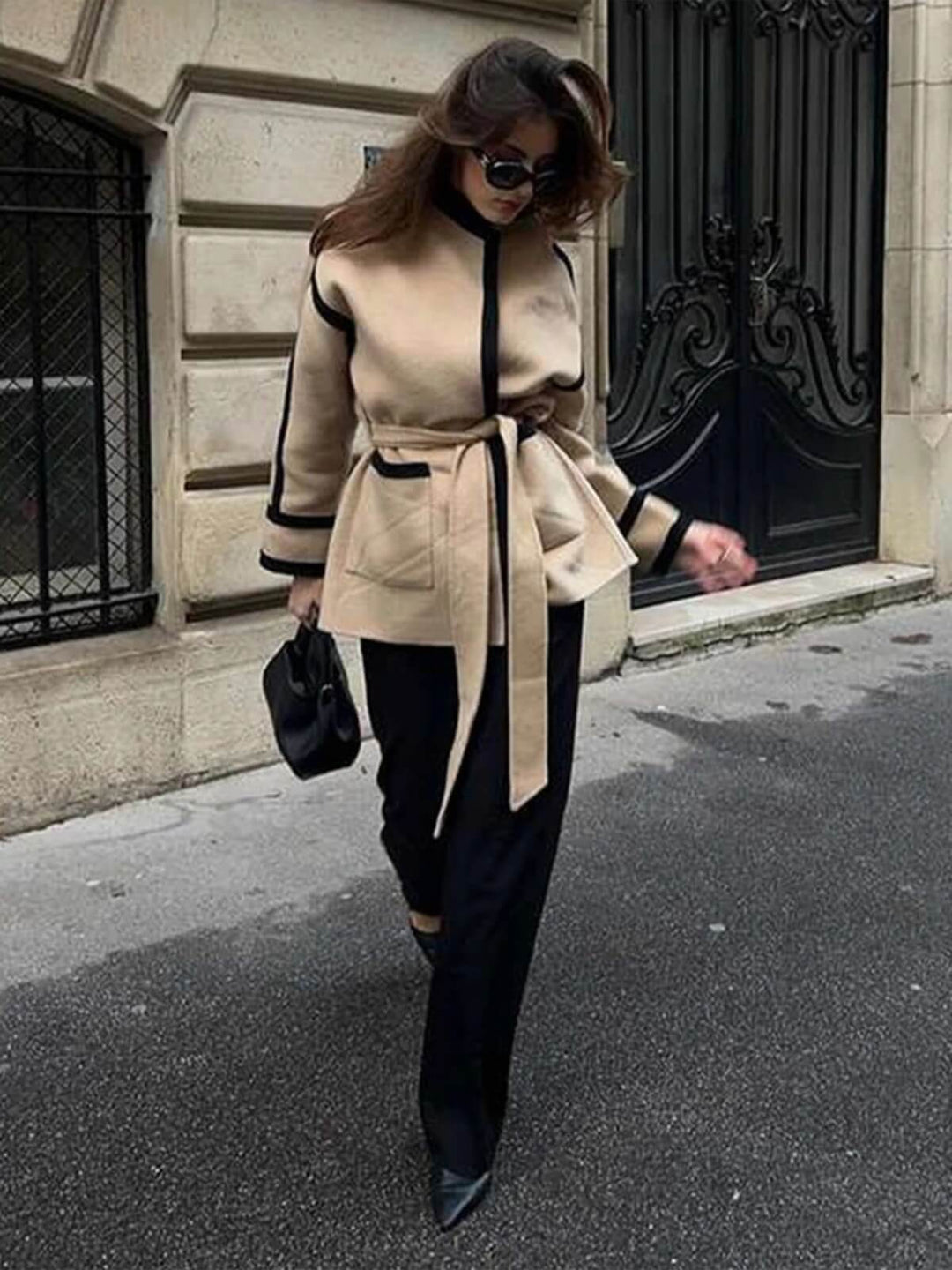 Casual Long Sleeve Coat With Belt Pockets