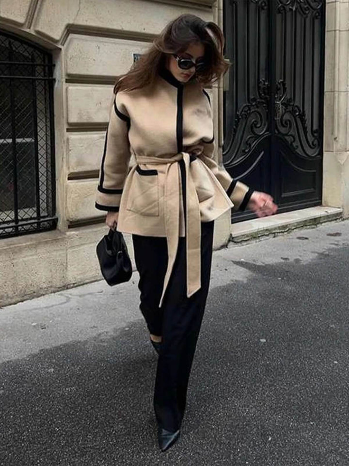 Casual Long Sleeve Coat With Belt Pockets