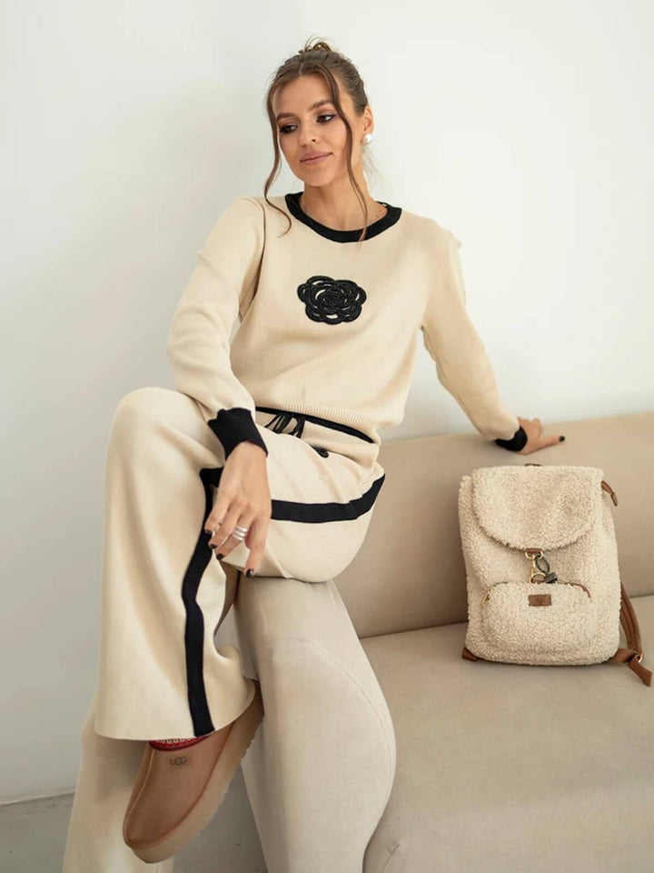 Casual Two-Piece Floral Sweater Knit Tracksuit Matching Sets
