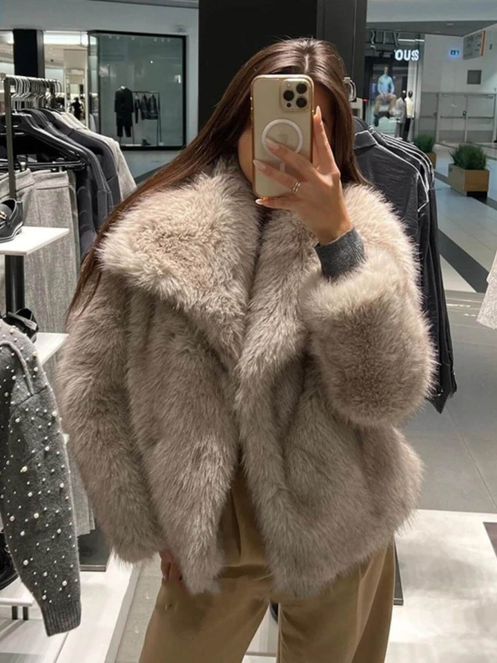 Luxurious Fluffy Big Fur Collar Coat