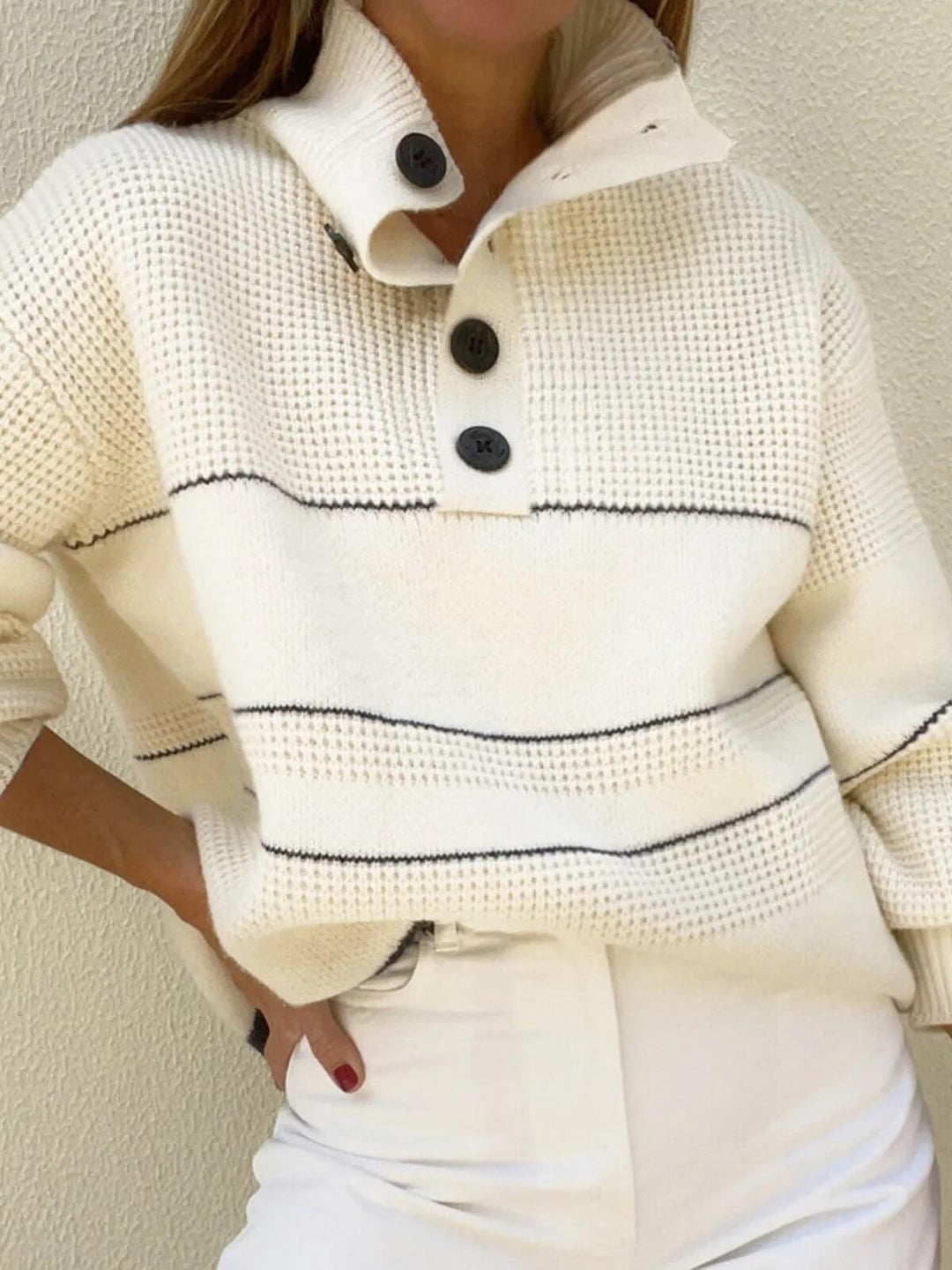Casual Button Turtleneck Long Sleeve Sweater