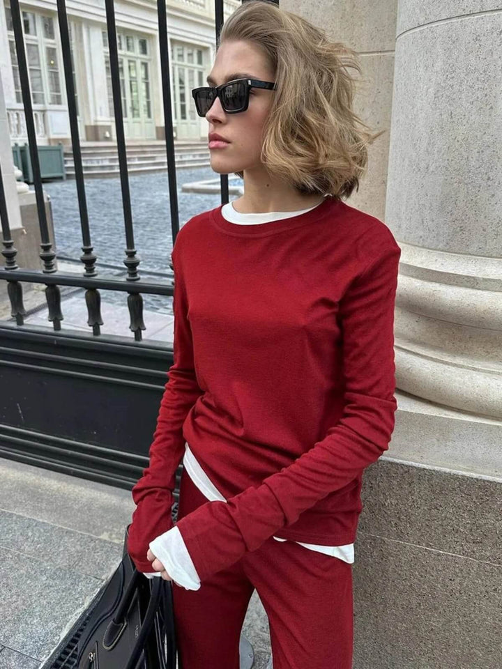 Casual Two-Pieces Long Sleeve T-Shirts And High Waist Pants