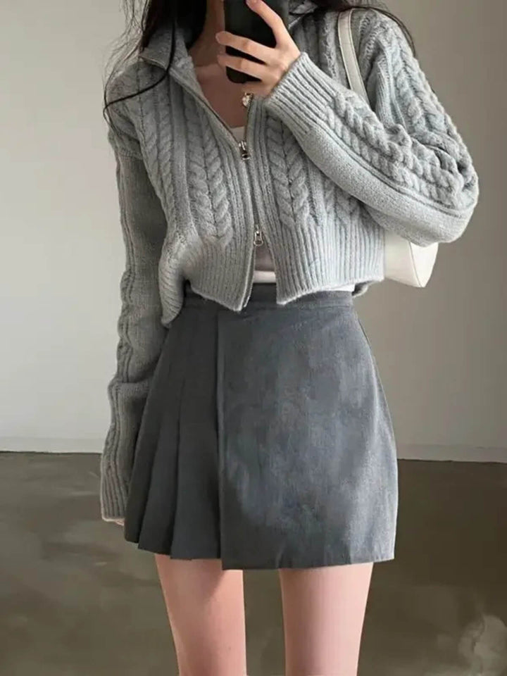 Twist Crop Zip-Up Sweater