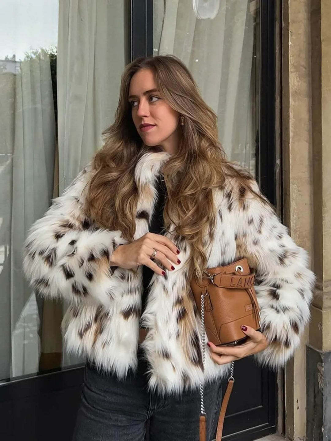 Fashionable Leopard Warm Loose Fit Hidden Button Overcoat