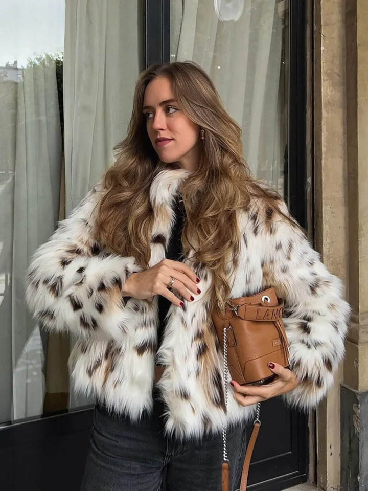 Fashionable Leopard Warm Loose Fit Hidden Button Overcoat