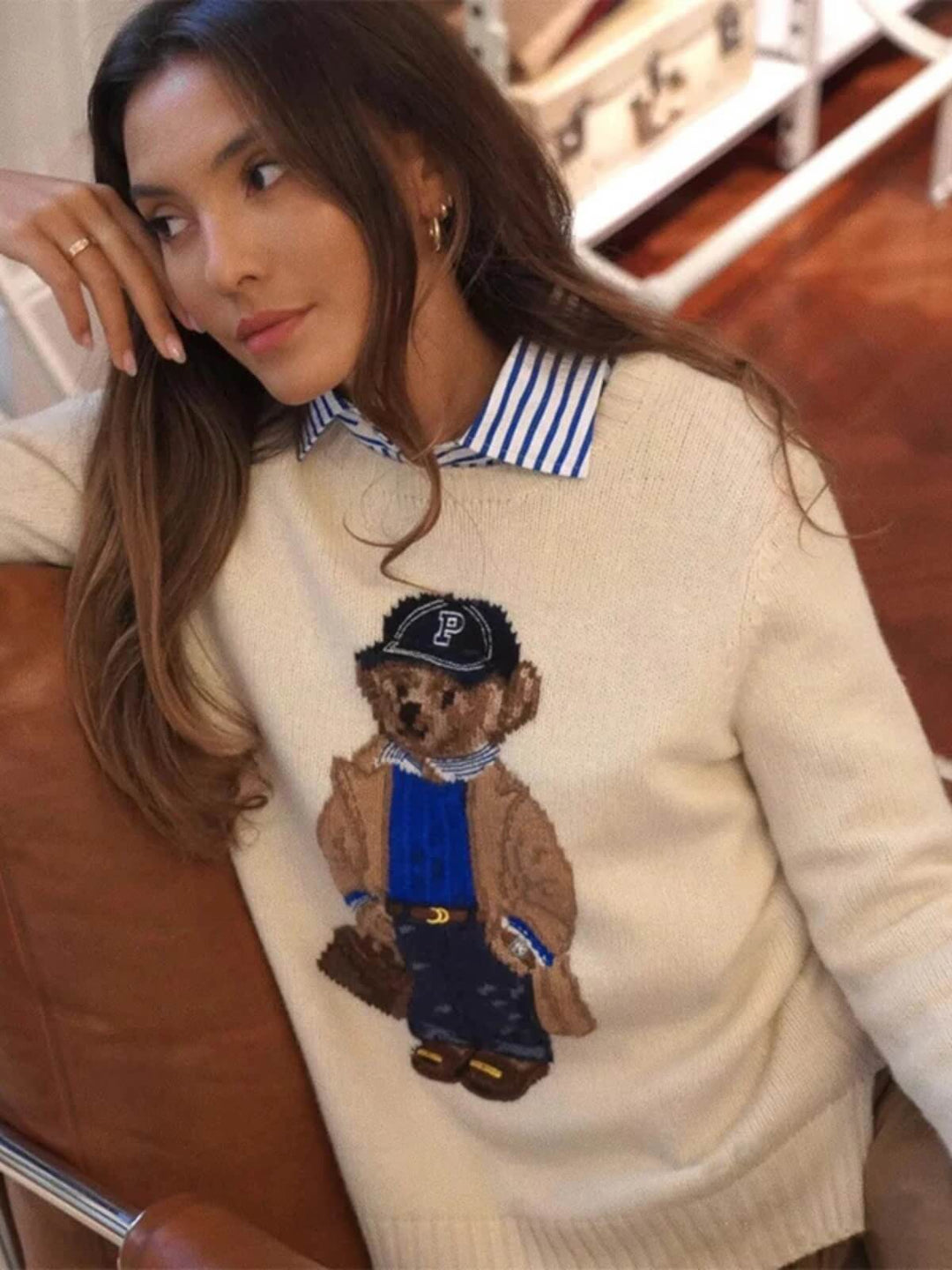 Women's Crochet Bear Knitted Sweater