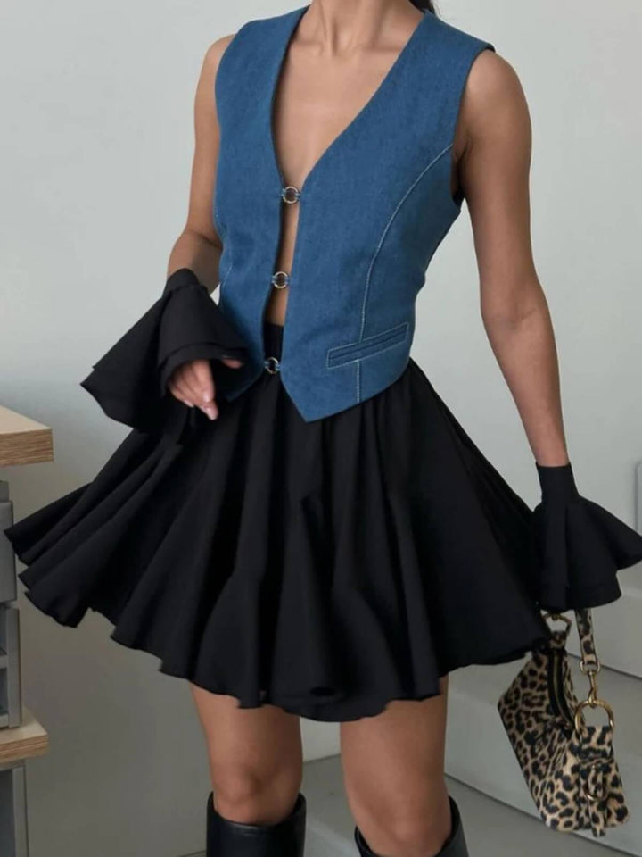 Fluffy Pleated High Waist Mini Skirt