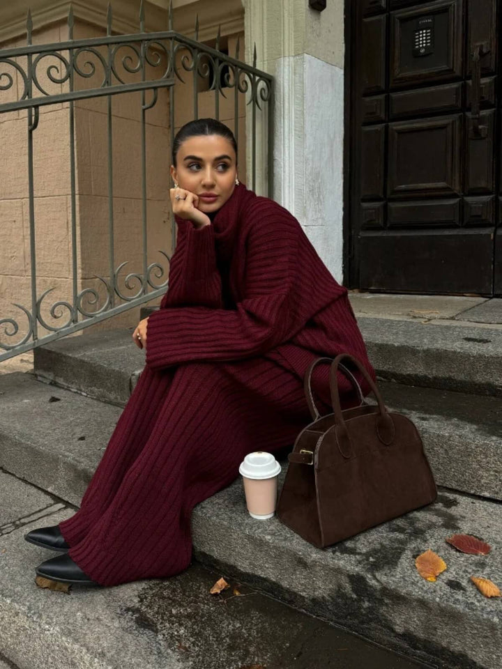 Chic Two-Piece Oversize Scarf Collar Sweaters Wide Leg Pants