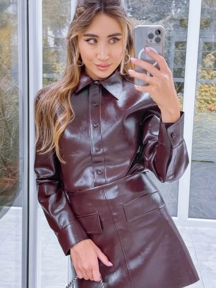 Retro Slim-Fit Lapel Single-Breasted Jacket Suit & Mini Skirt Set