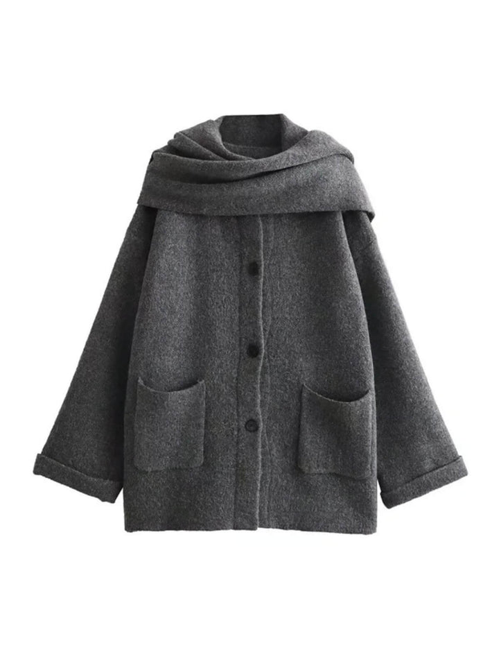 Slim Fit Long Sleeve Cardigan With Patchwork Pockets and Scarf