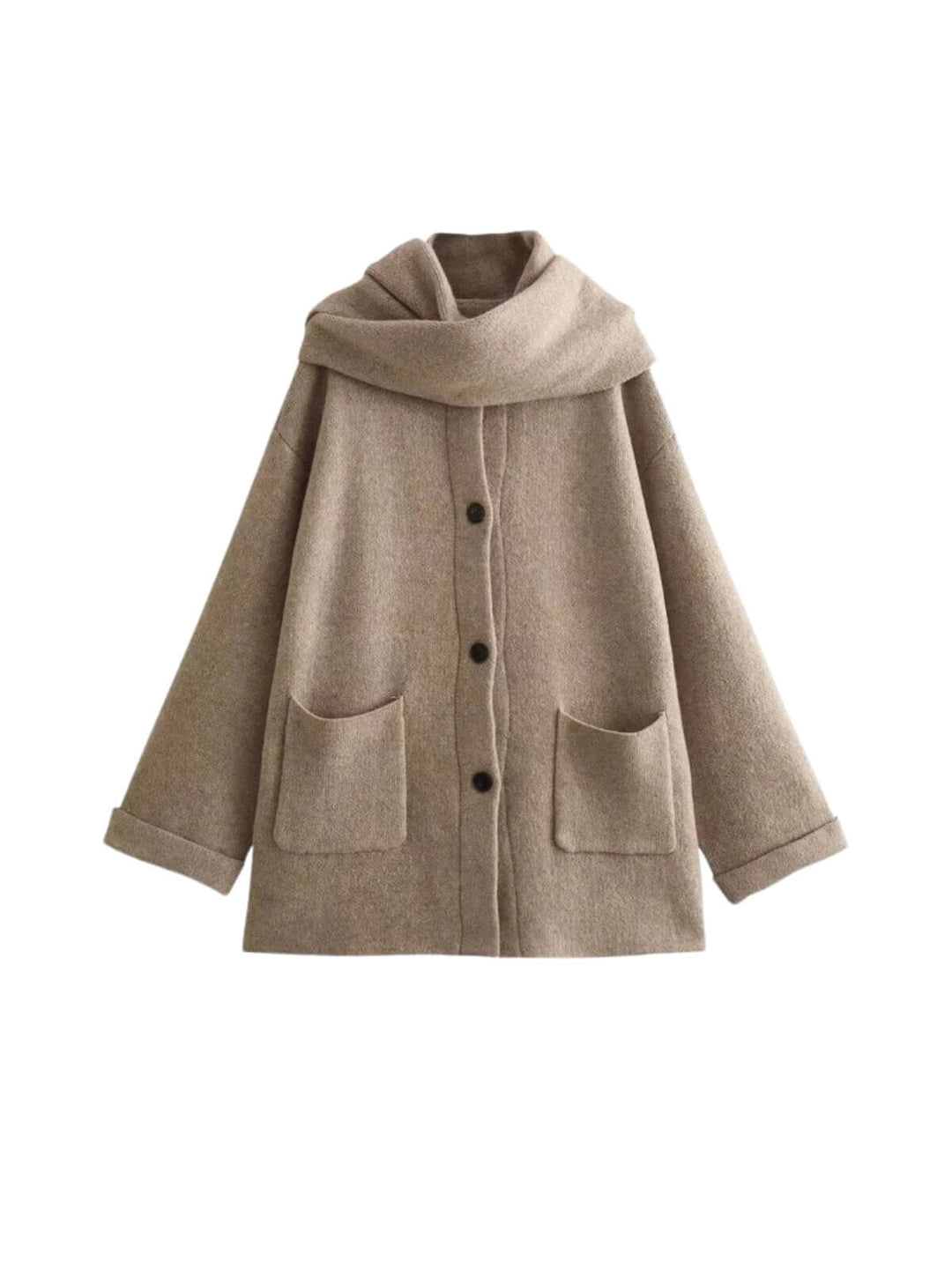 Slim Fit Long Sleeve Cardigan With Patchwork Pockets and Scarf
