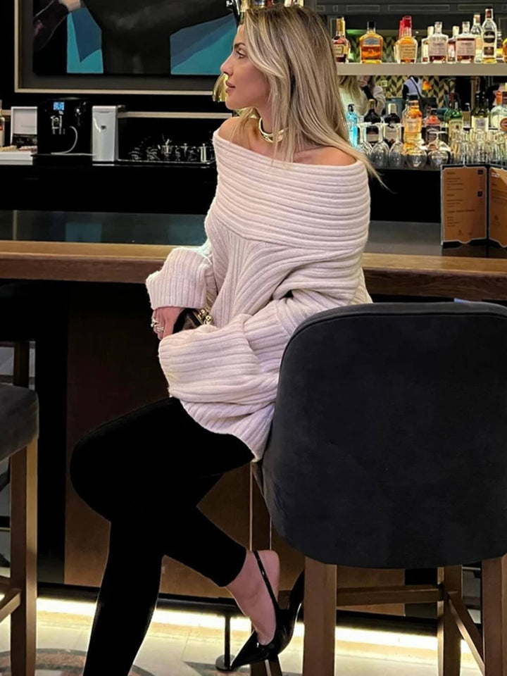 Fashionable Oversized Pullover Long Sleeve Off-Shoulder Knit Sweater