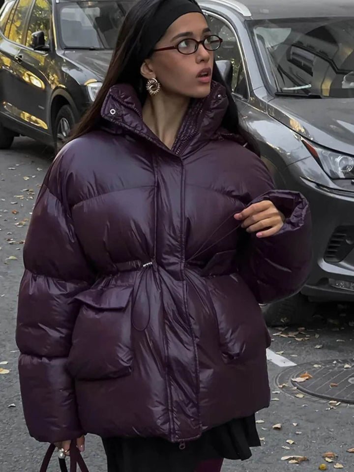 Casual Lace-Up Down Jacket With Button Pockets